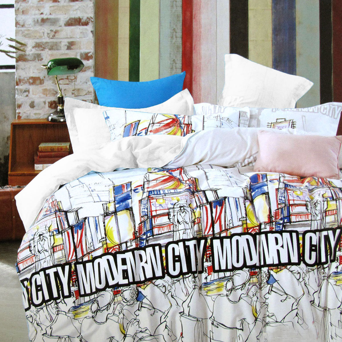 Modern City Cotton Quilt Cover Set Single - Cityscape Design, 140 x 210 cm - SuperSaverAU - view 1