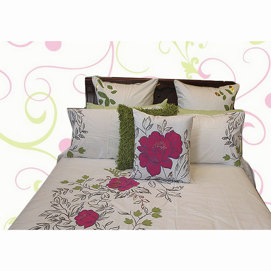 Monique Embroidery Quilt Cover Set King - Tropical Floral Design, 2 Pillowcases - SuperSaverAU - view 1