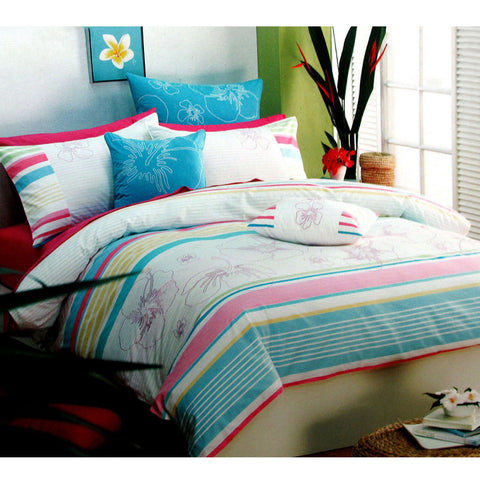 Palila 250TC Cotton Aqua Quilt Cover Set Queen - Floral Yarn Dye Design - SuperSaverAU - view 1