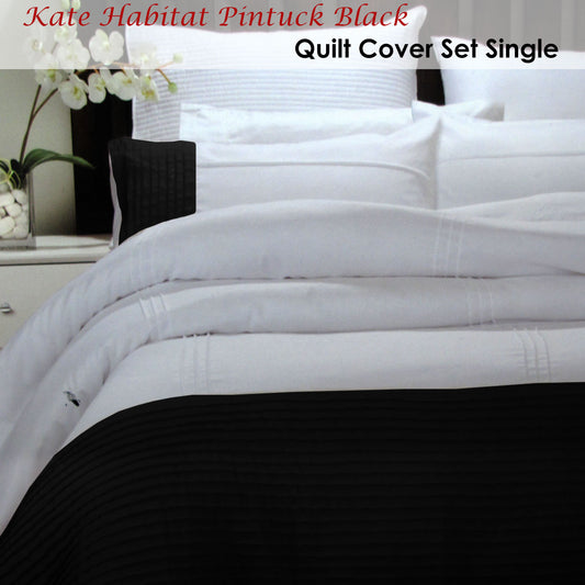 Pintuck Black Quilt Cover Set Single - 140 x 210 cm, Polyester, Machine Washable