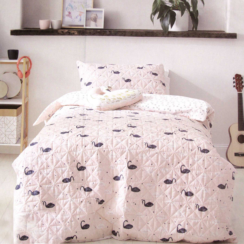Swan Blush Lightly Quilted Quilt Cover Set - Single 140 x 210 cm - SuperSaverAU - view 1
