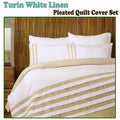 Turin White Linen Quilt Cover Set KING - Pleated, Cotton Rich, Includes 2 Pillowcases - SuperSaverAU - view 2