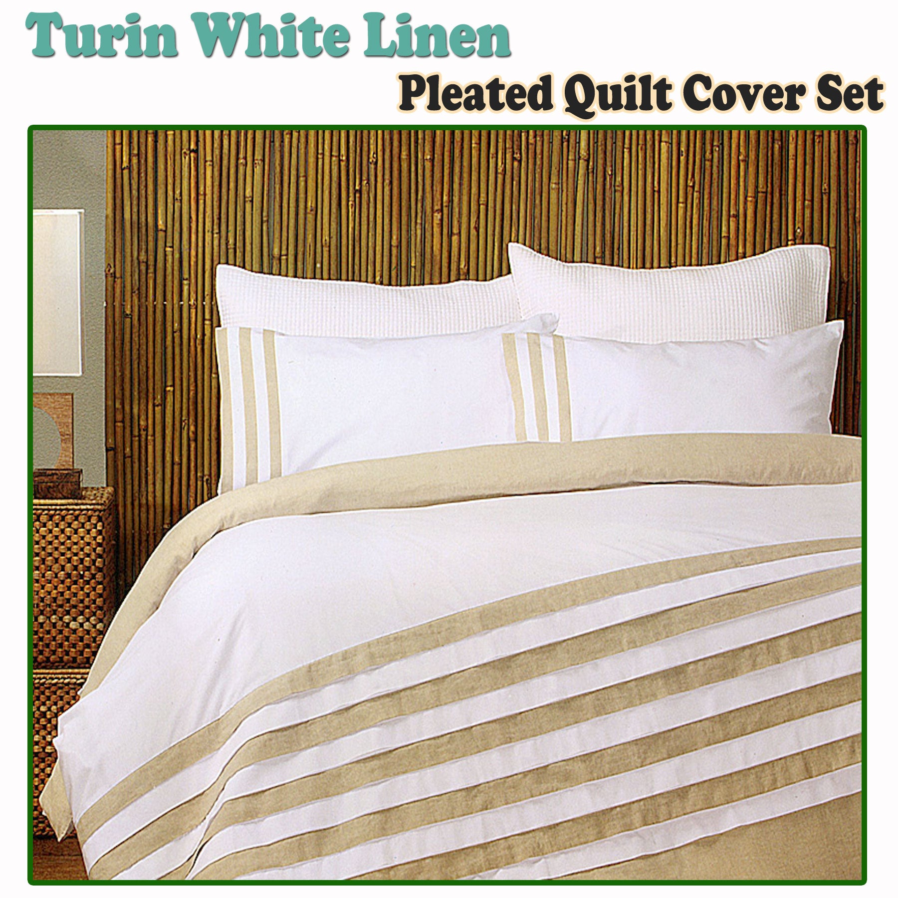Turin White Linen Quilt Cover Set KING - Pleated, Cotton Rich, Includes 2 Pillowcases - SuperSaverAU - view 2