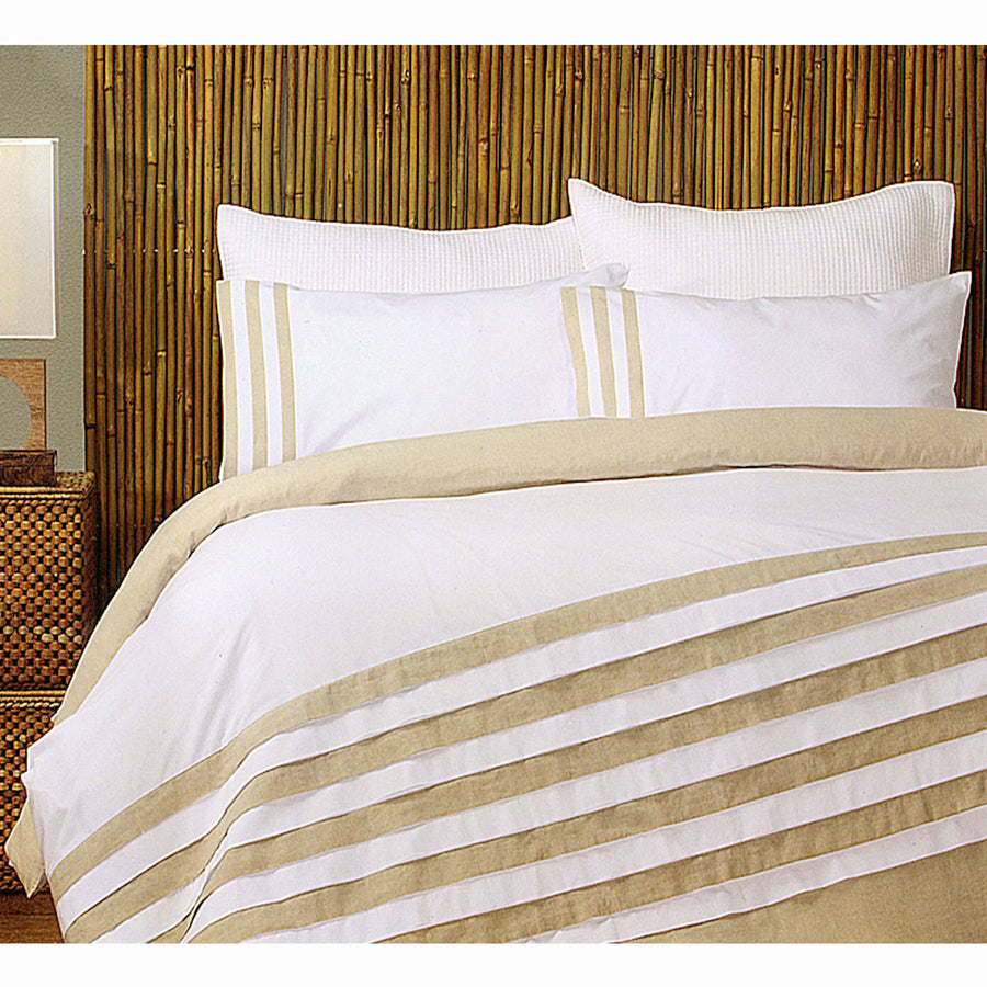 Turin White Linen Quilt Cover Set Queen - Pleated Cotton Rich Fabric, 2 Pillowcases - SuperSaverAU - view 1