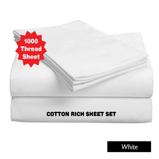 Luxury Living 1000TC Cotton Rich Sheet Set 4 Pce White King - 40cm Wall