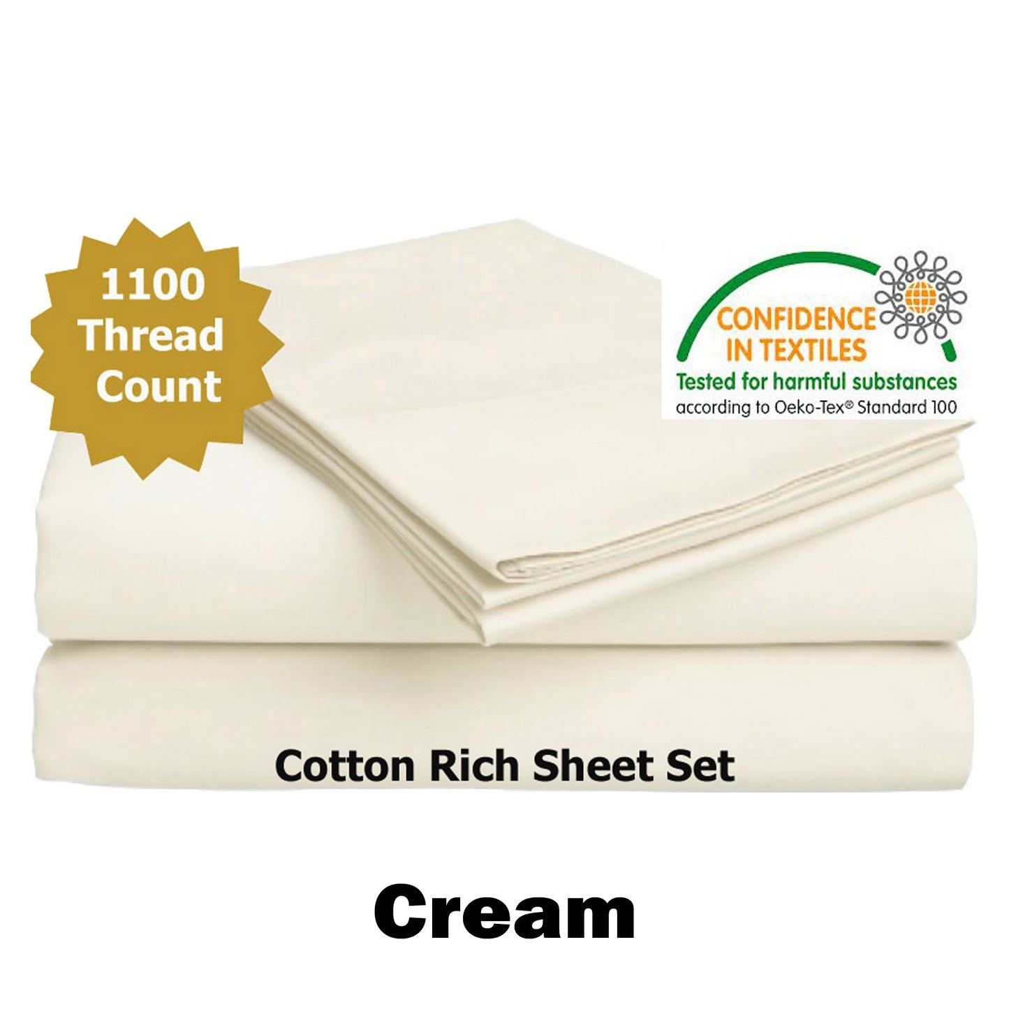Luxury Living 1100TC Cotton Rich Sheet Set Cream Queen - Silky Finish, 40cm Wall
