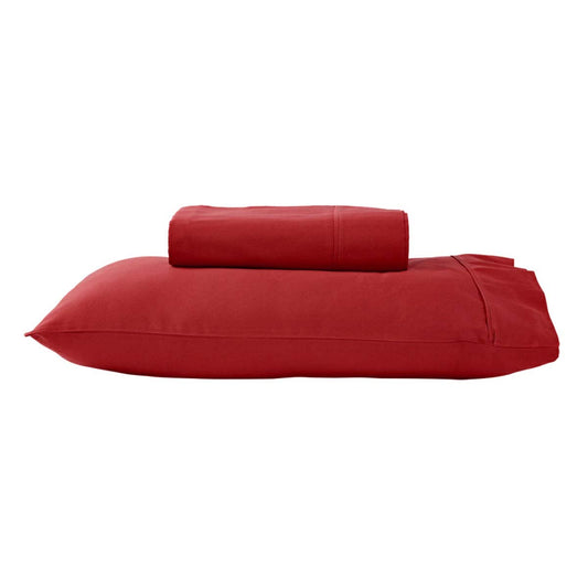 Red 280TC 50% Polyester 50% Cotton Sheet Set Single - Solid Colour Design