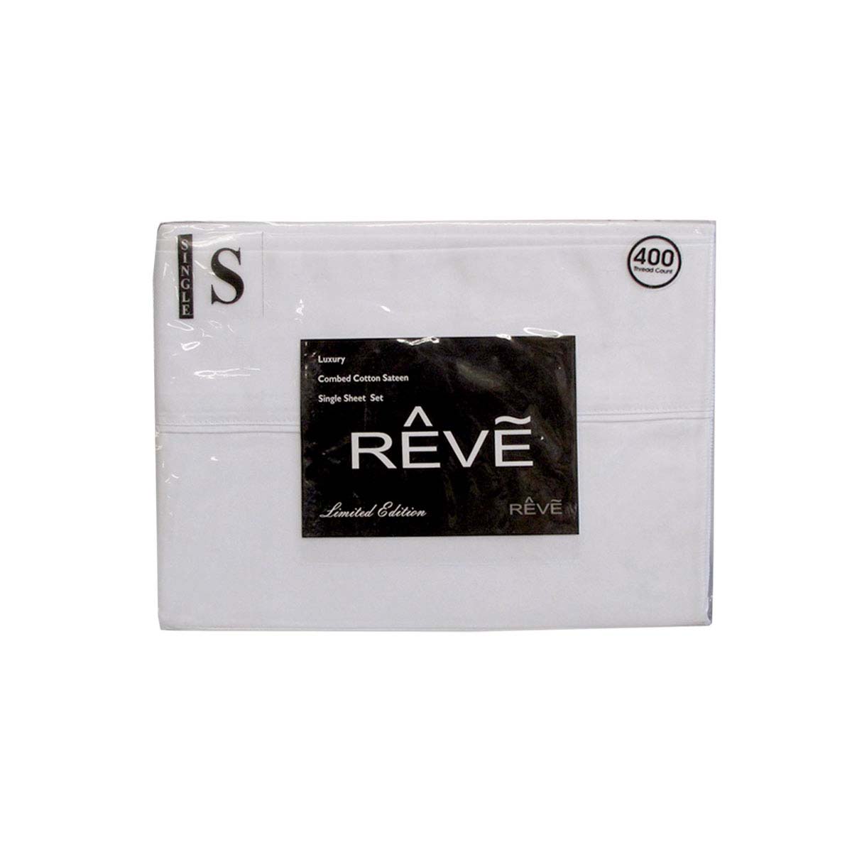 Reve 400TC 100% Cotton Sateen Sheet Set White Single - Smooth & Cozy