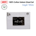 Reve 400TC 100% Cotton Sateen Sheet Set White Single - Smooth & Cozy - SuperSaverAU - view 2