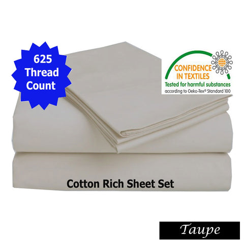 Luxury Living 625TC Cotton Rich Sheet Set Taupe King - Silky Finish, 40cm Wall - SuperSaverAU - view 1