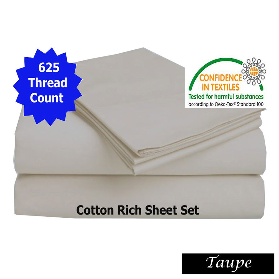 Luxury Living 625TC Cotton Rich Sheet Set Taupe King - Silky Finish, 40cm Wall - SuperSaverAU - view 1