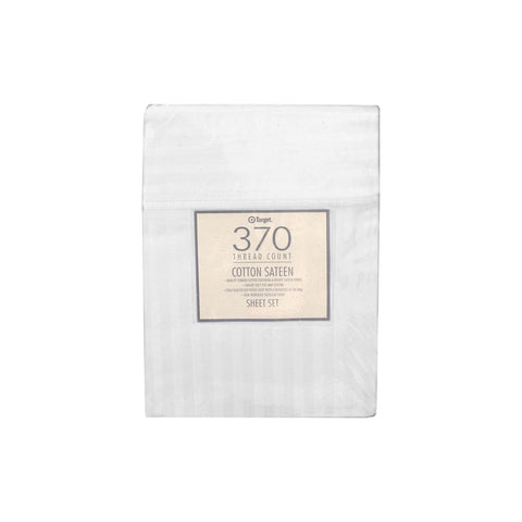 370TC White Self-striped Cotton Sateen Sheet Set King - Soft, Breathable, Elegant - SuperSaverAU - view 1