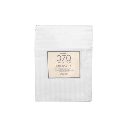 370TC White Self-striped Cotton Sateen Sheet Set King - Soft, Breathable, Elegant