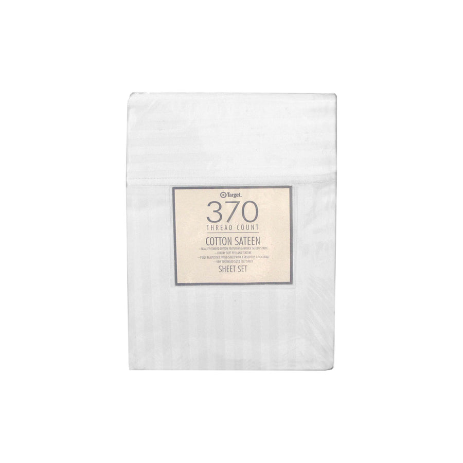 370TC White Self-striped Cotton Sateen Sheet Set King - Soft, Breathable, Elegant - SuperSaverAU - view 1