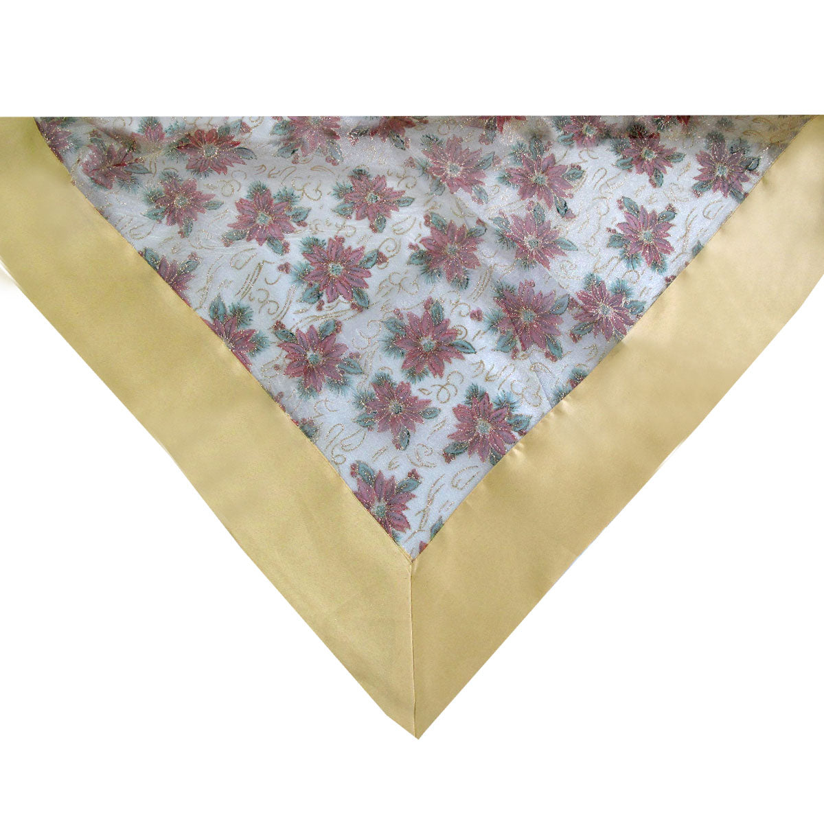 Gold Poinsettia Sheer Organza Glitter Table Cloth 150 x 260 cm - Christmas Theme - SuperSaverAU - view 1