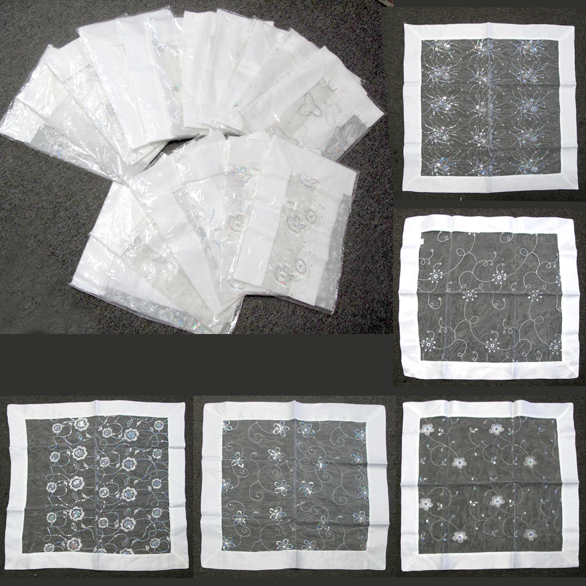 White Sequined Organza Glitter Table Cloth Topper 90 x 90 cm - Floral Design - SuperSaverAU - view 1