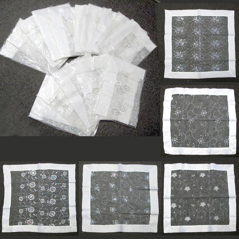 White Sequined Organza Glitter Table Cloth Topper 90 x 90 cm - Floral Design - SuperSaverAU - view 1
