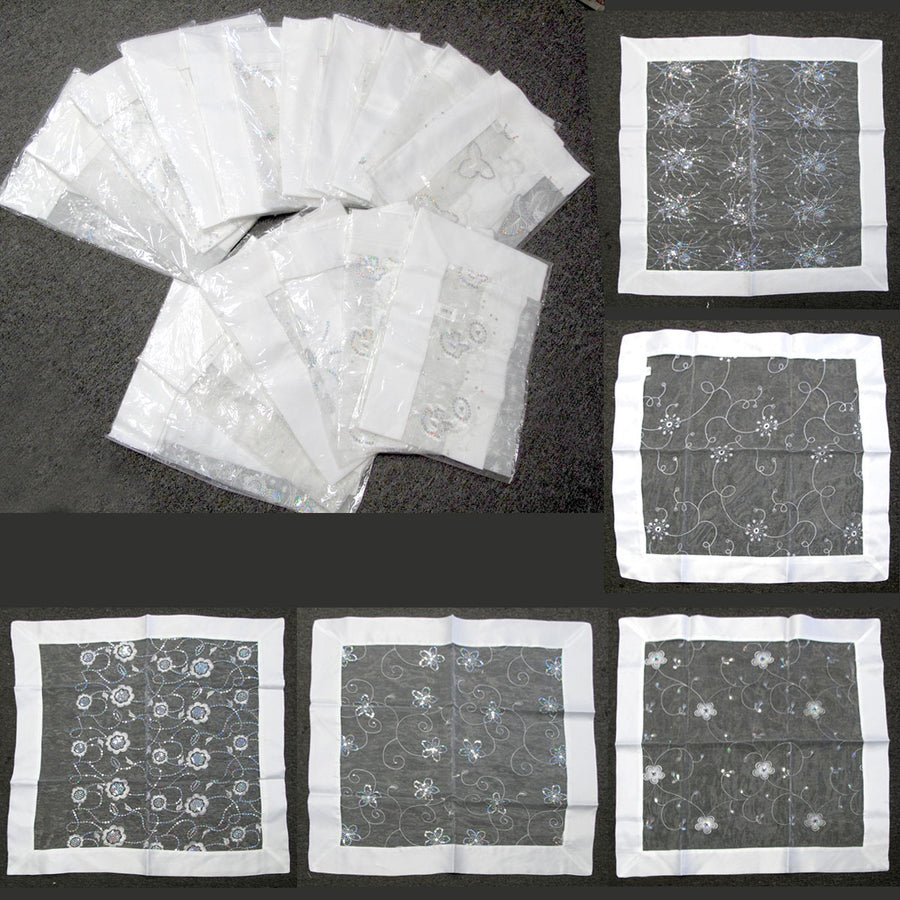 White Sequined Organza Glitter Table Cloth Topper 90 x 90 cm - Floral Design - SuperSaverAU - view 1