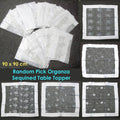 White Sequined Organza Glitter Table Cloth Topper 90 x 90 cm - Floral Design - SuperSaverAU - view 2