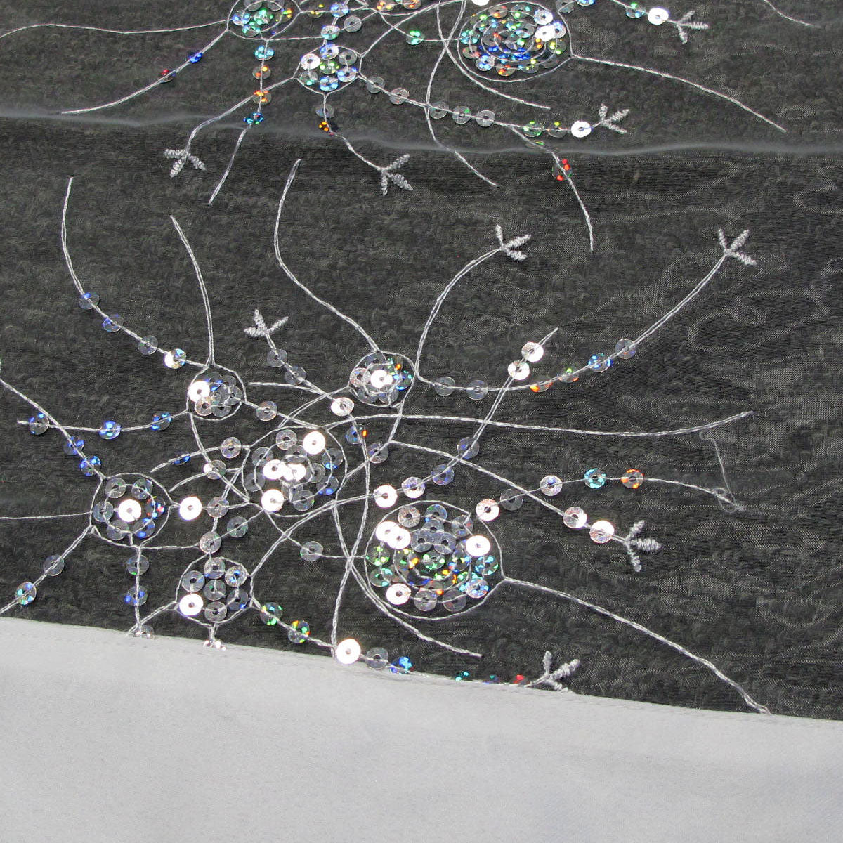 White Sequined Organza Glitter Table Cloth Topper 90 x 90 cm - Floral Design - SuperSaverAU - view 3