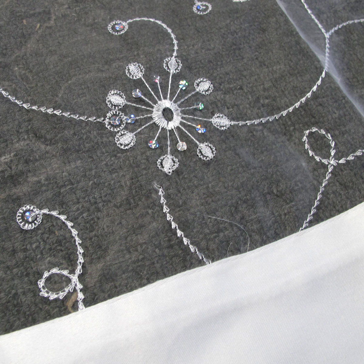 White Sequined Organza Glitter Table Cloth Topper 90 x 90 cm - Floral Design - SuperSaverAU - view 4