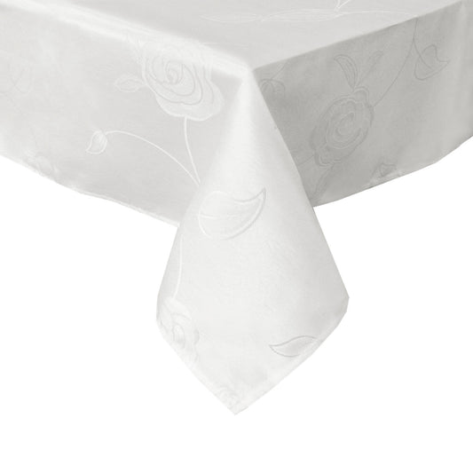 Rosa Ivory Jacquard Tablecloth 135 x 180 cm - Floral Design, Wrinkle Resistant
