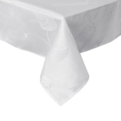 Rosa White Jacquard Tablecloth 135 x 180 cm - Floral Design, Polyester