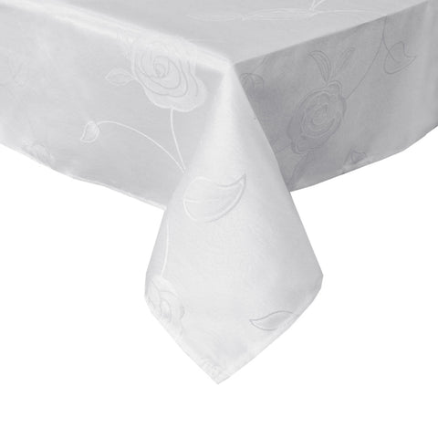 Rosa White Jacquard Tablecloth 135 x 180 cm - Floral Design, Polyester - SuperSaverAU - view 1