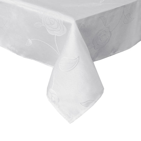 Rosa White Jacquard Tablecloth 135 x 180 cm - Floral Design, Polyester
