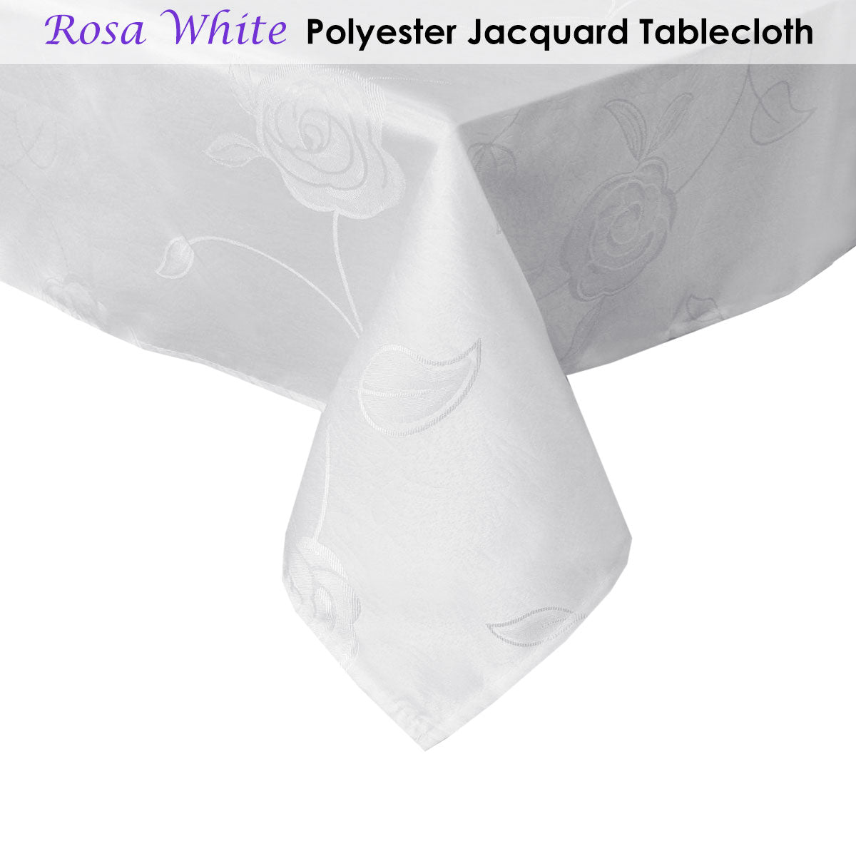Rosa White Jacquard Tablecloth 135 x 180 cm - Floral Design, Polyester