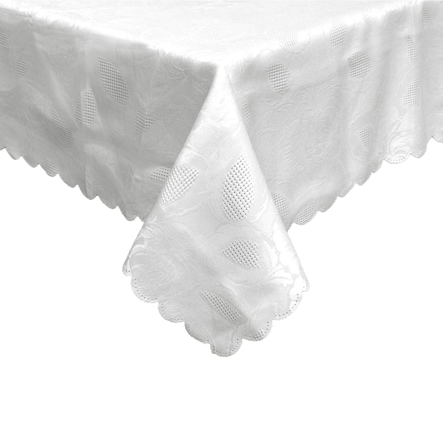 Rosie Off White Luxury Jacquard Tablecloth 150 x 210 cm - Floral, Stain Resistant - SuperSaverAU - view 1
