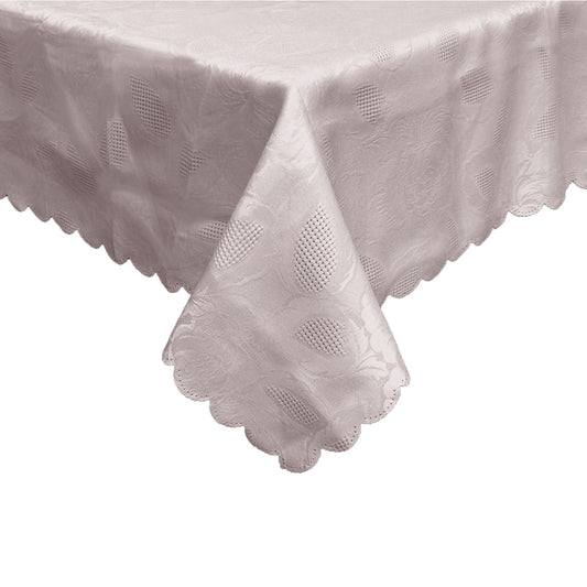 Rosie Taupe Luxury Jacquard Tablecloth 150 x 210 cm, Floral Design, Stain Resistant