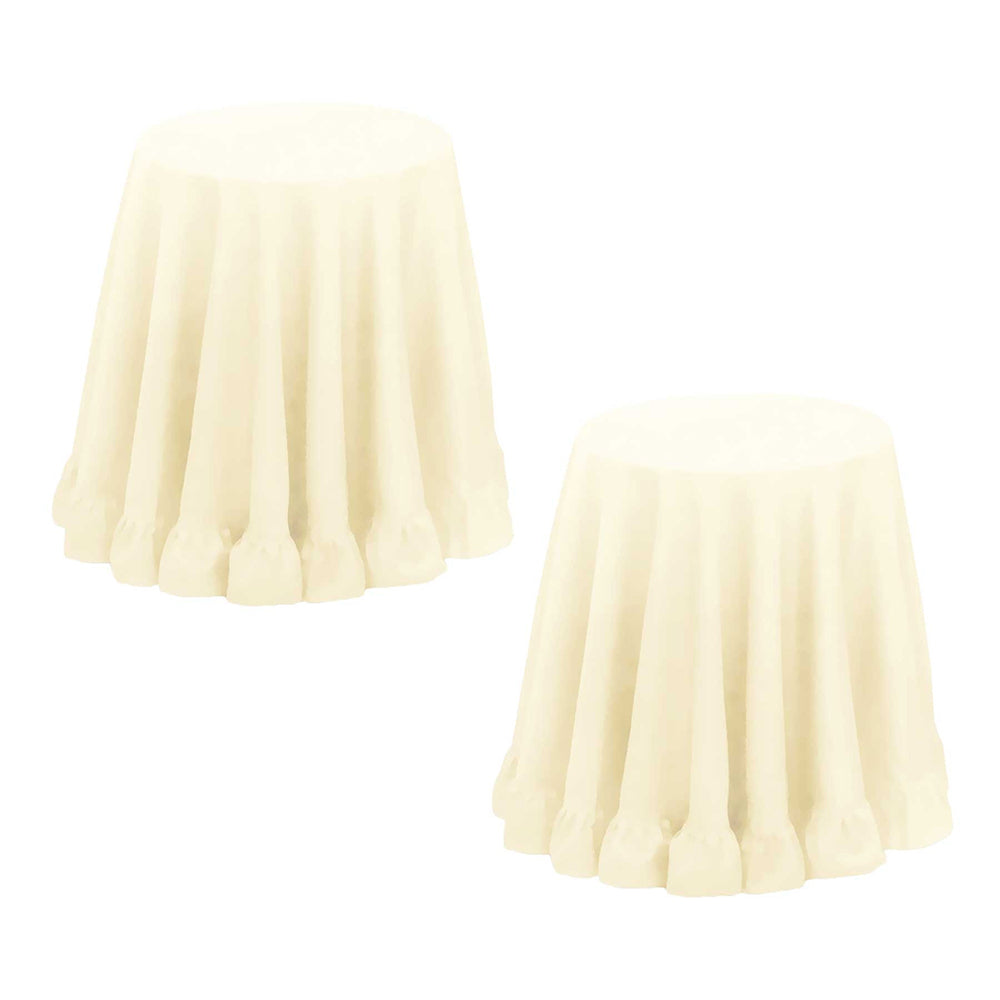 Set of 2 Round 180cm Ruffled Table Cloth Cream - Polyester, Machine Washable