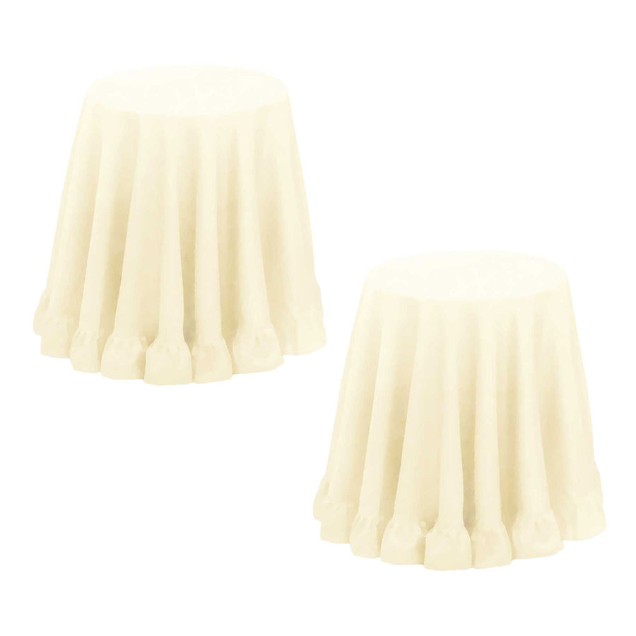 Set of 2 Round 180cm Ruffled Table Cloth Cream - Polyester, Machine Washable - SuperSaverAU - view 1