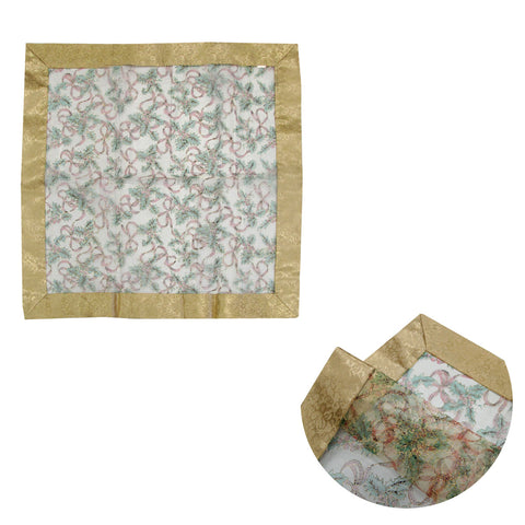Christmas Gold Bows Sheer Organza Glitter Table Cloth Topper 90 x 90 cm - SuperSaverAU - view 1