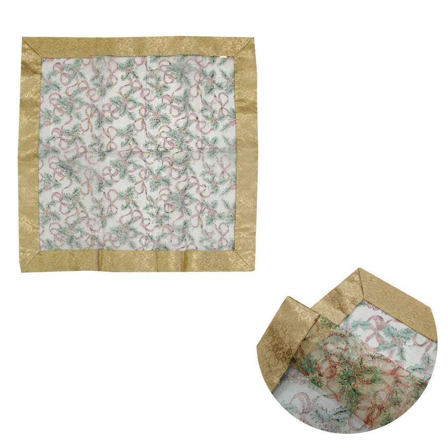Christmas Gold Bows Sheer Organza Glitter Table Cloth Topper 90 x 90 cm - SuperSaverAU - view 1