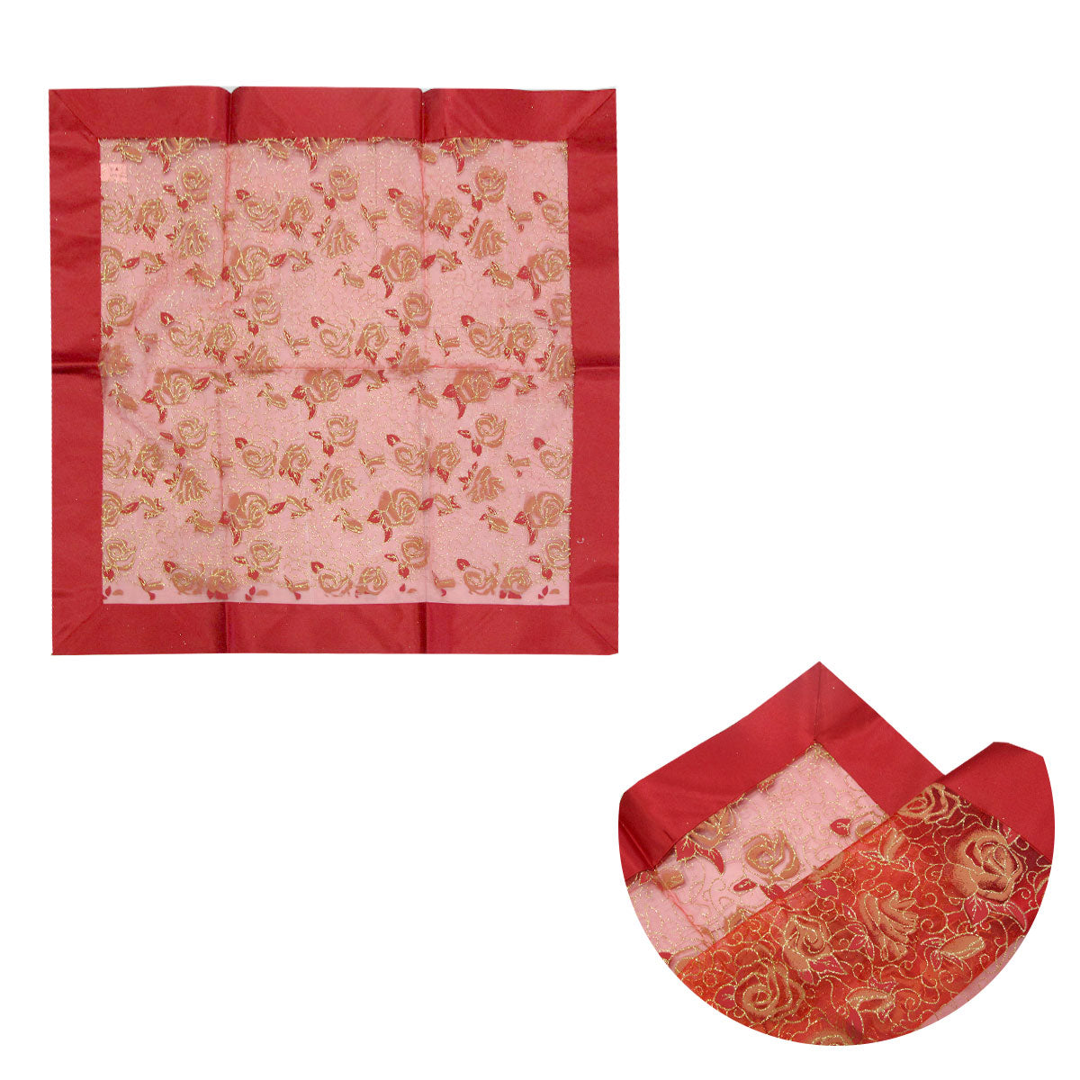 Christmas Red Rosie Sheer Organza Glitter Table Cloth Topper 90 x 90 cm - SuperSaverAU - view 1