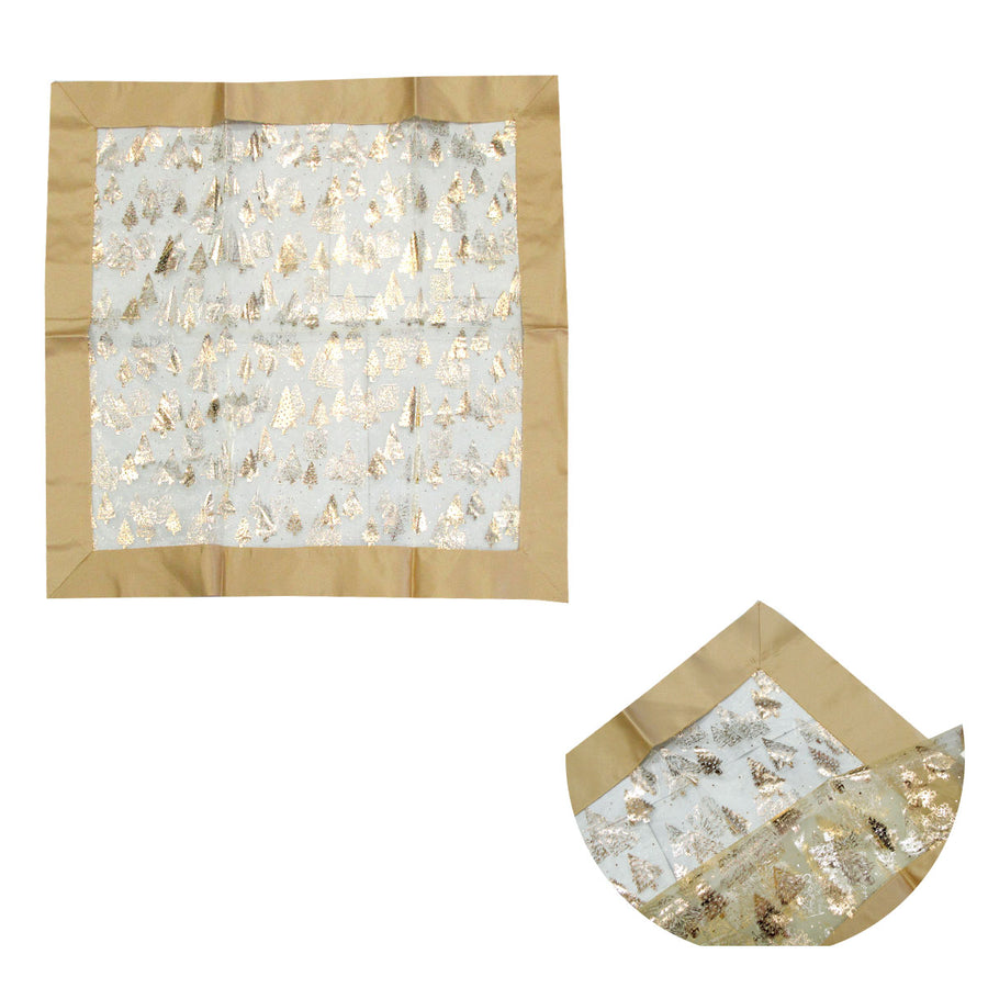 Christmas Gold Trees Sheer Organza Glitter Table Cloth Topper 90 x 90 cm - SuperSaverAU - view 1