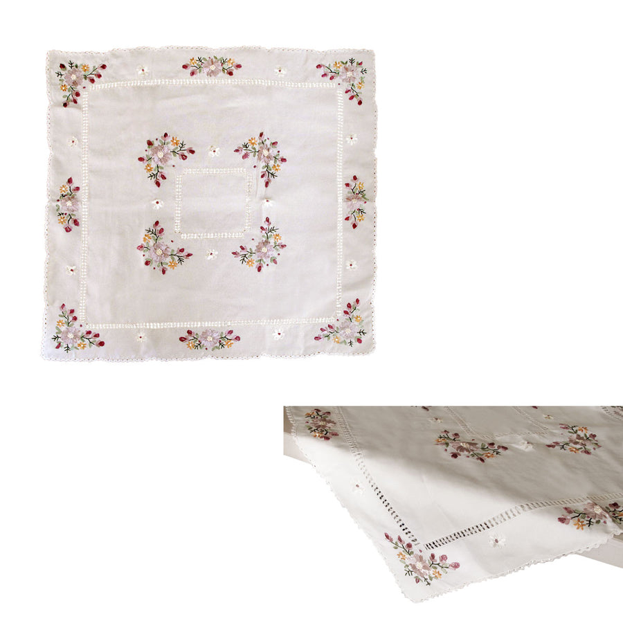 Victoriana Cream Applique Embroidered Table Topper 85 x 85 cm - Floral Design - SuperSaverAU - view 1