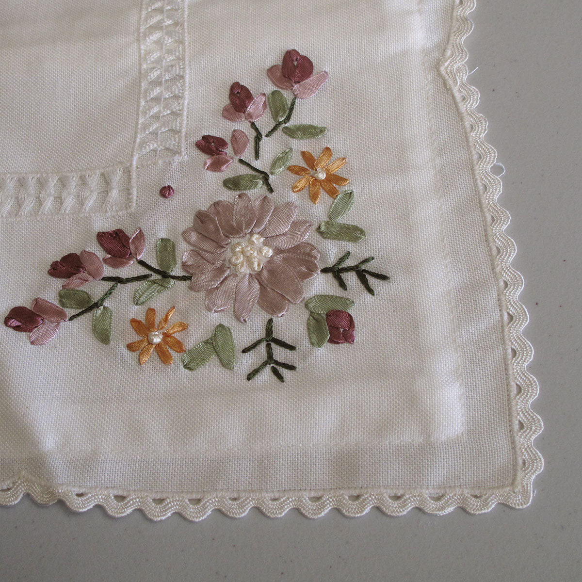 Victoriana Cream Applique Embroidered Table Topper 85 x 85 cm - Floral Design