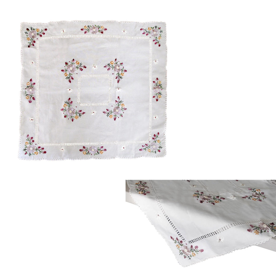 Victoriana White Applique Embroidered Table Topper 85 x 85 cm - Floral Design - SuperSaverAU - view 1