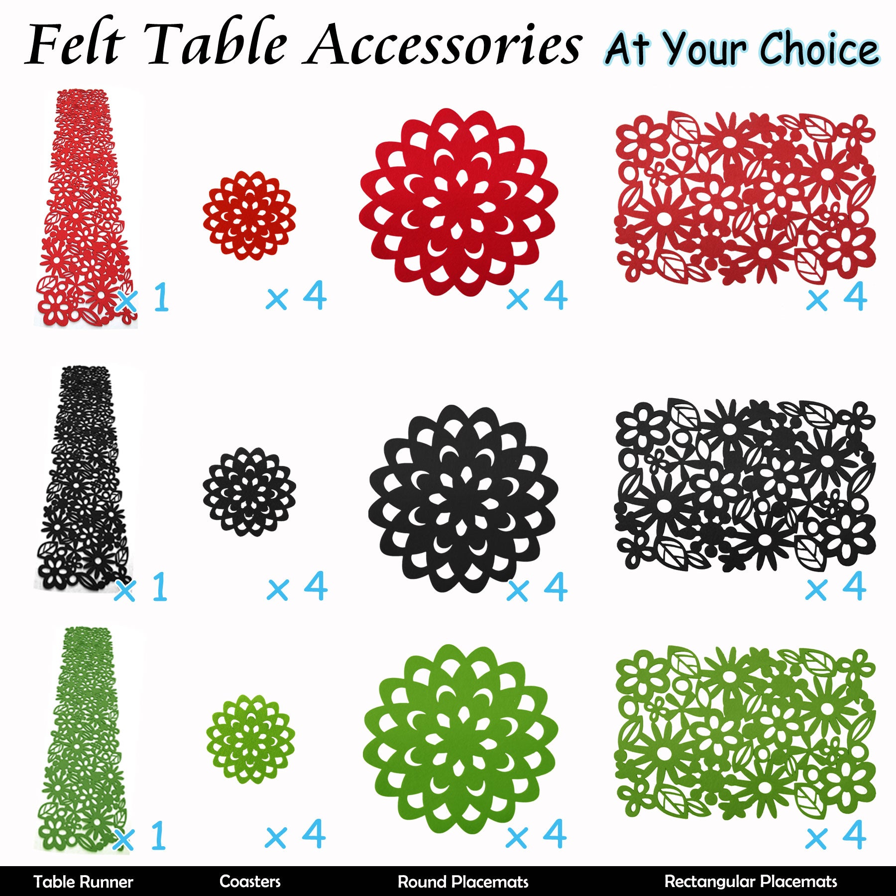 Choice Set of 4 Red Round Felt Table Coasters - Fun & Functional Home Decor - SuperSaverAU - view 1