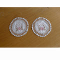 Set of 2 Floral Embroidered Doilies, 20 cm Diameter, Cream, Linen, Brown, Olive, Pink - SuperSaverAU - view 1