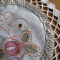 Set of 2 Floral Embroidered Doilies, 20 cm Diameter, Cream, Linen, Brown, Olive, Pink - SuperSaverAU - view 2