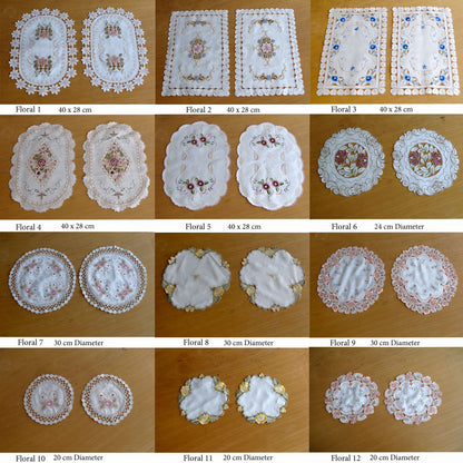 Set of 2 Embroidered Doilies Floral 10