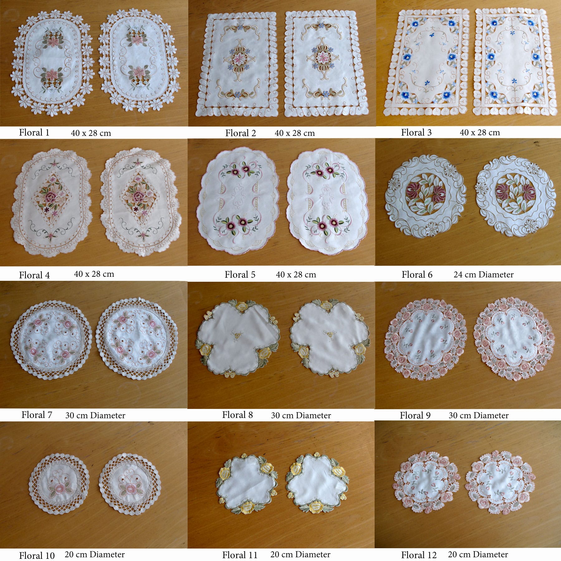 Embroidered Doilies Set of 2, Floral Design, 20 cm Diameter, Polyester - SuperSaverAU - view 3