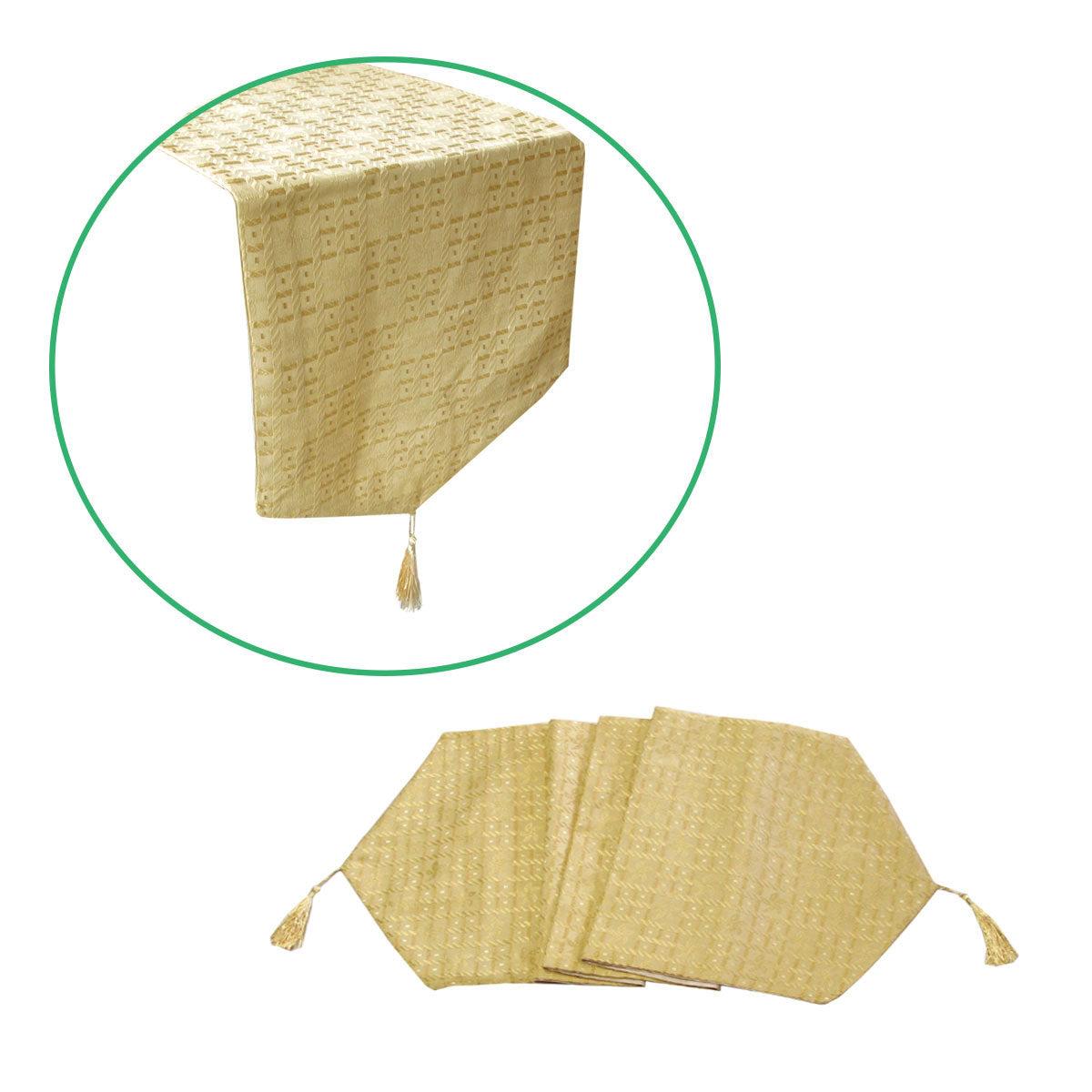 Faux Silk Jacquard Table Runner Gold 32 x 120 cm - Geometric Design, Polyester - SuperSaverAU - view 1