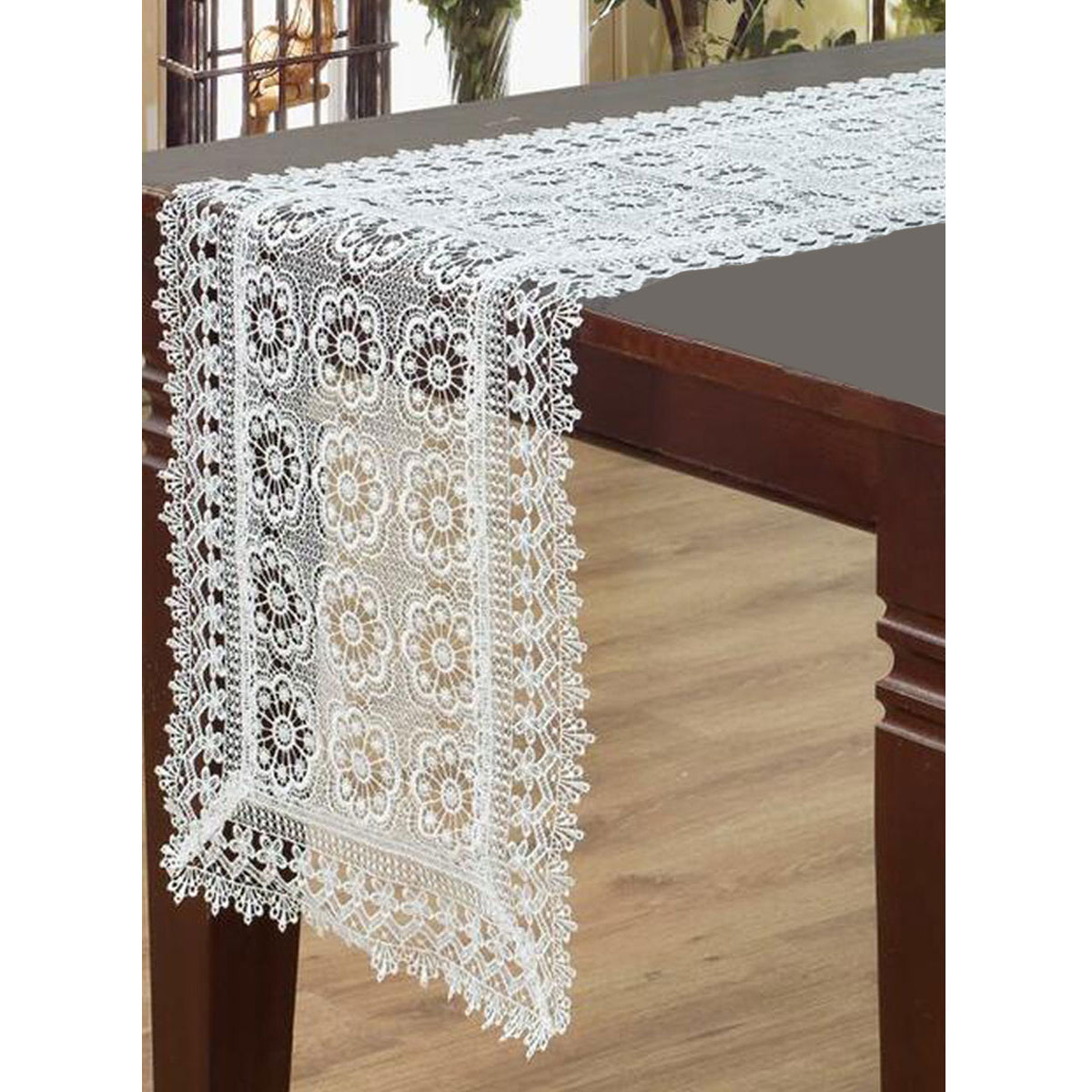 Flora Lace Table Runner 40 x 135 cm - Floral Design, Easy Care Polyester