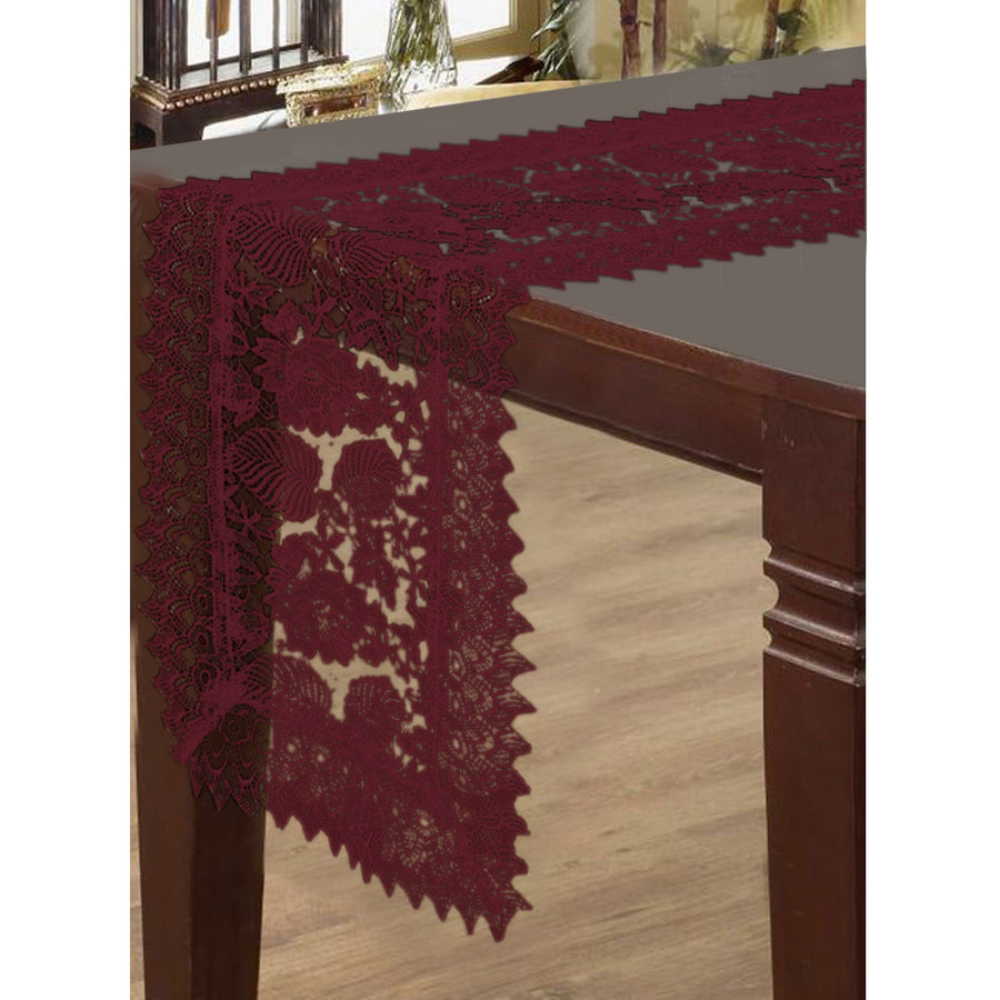 Leaf Burgundy Lace Table Runner 40 x 135 cm - Classic Design, Easy Care Polyester - SuperSaverAU - view 1