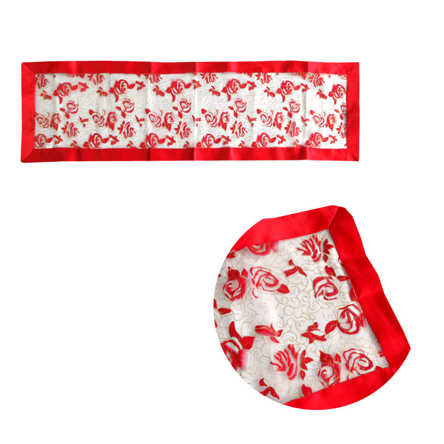 Red Rosie Sheer Organza Glitter Table Runner 40 x 138 cm Floral Design - SuperSaverAU - view 1